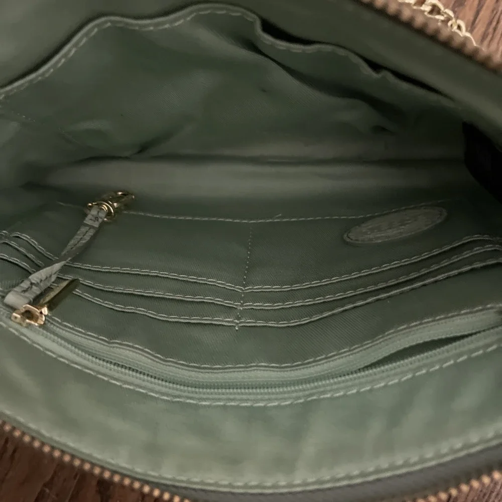 Fossil Sydny Chain Topzip Pastel Green ZB5702314 Leather Shoulder Bag/Clutch EUC